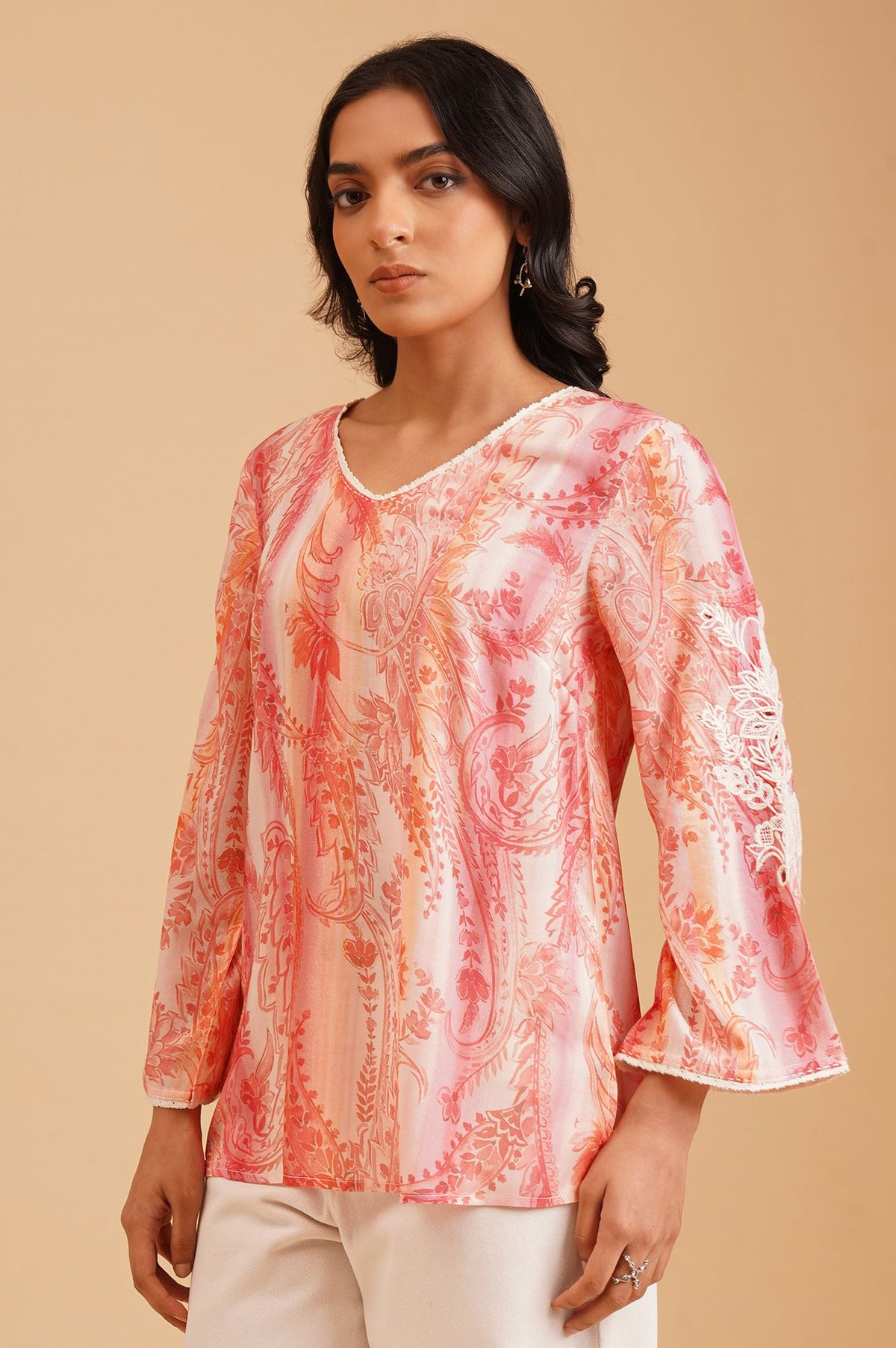 Light Pink Paisley Modal A-line Top