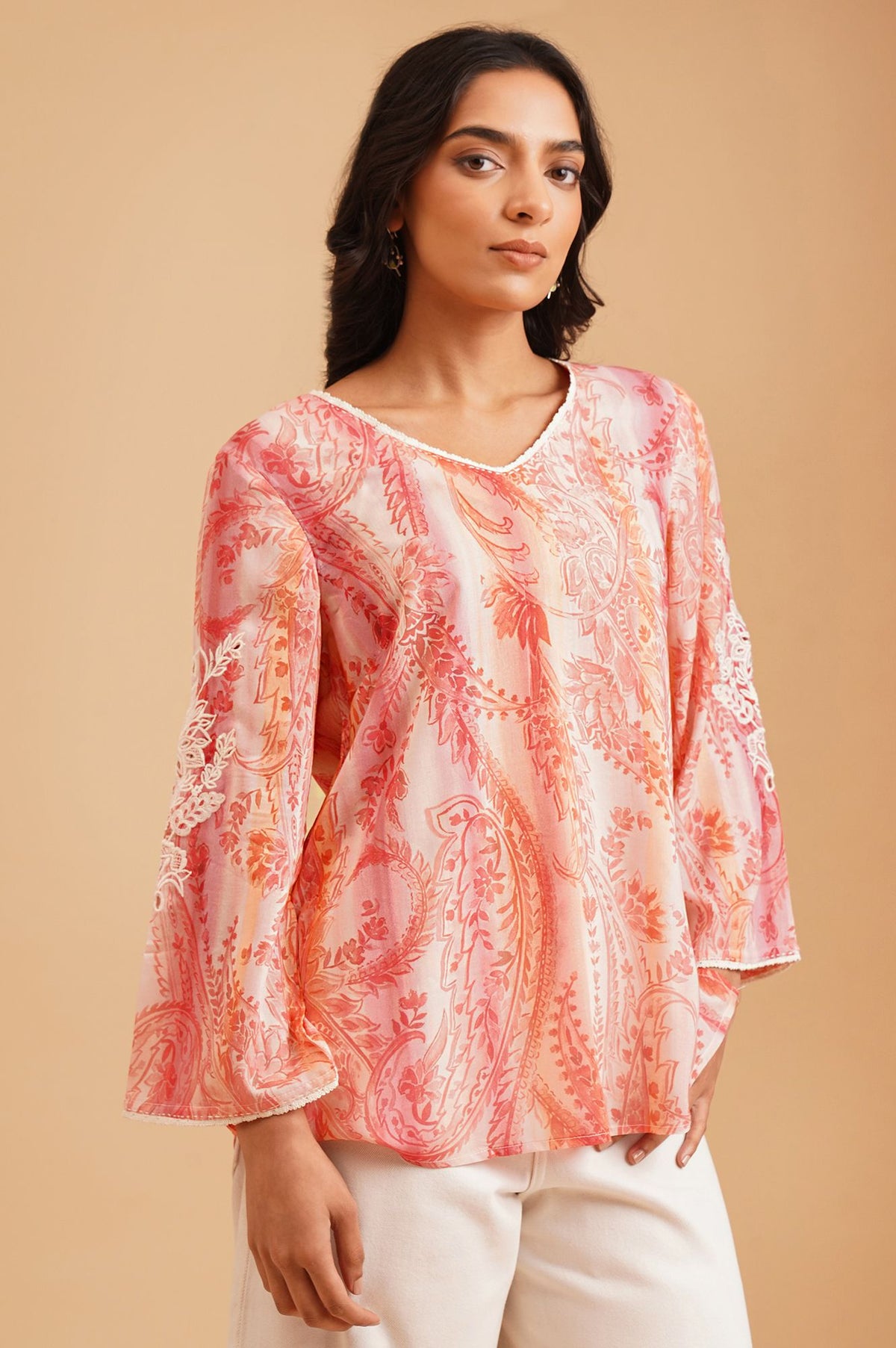 Light Pink Paisley Modal A-line Top