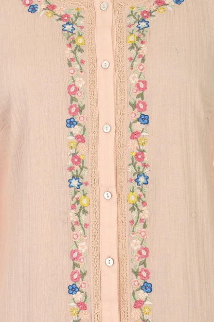 Peach Embroidered Pure Cotton Straight Top