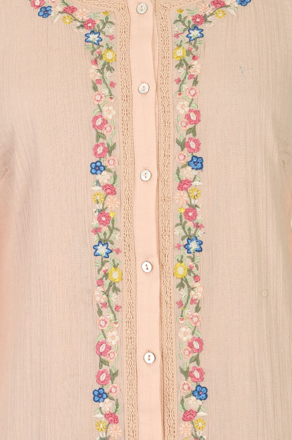 Peach Embroidered Pure Cotton Straight Top