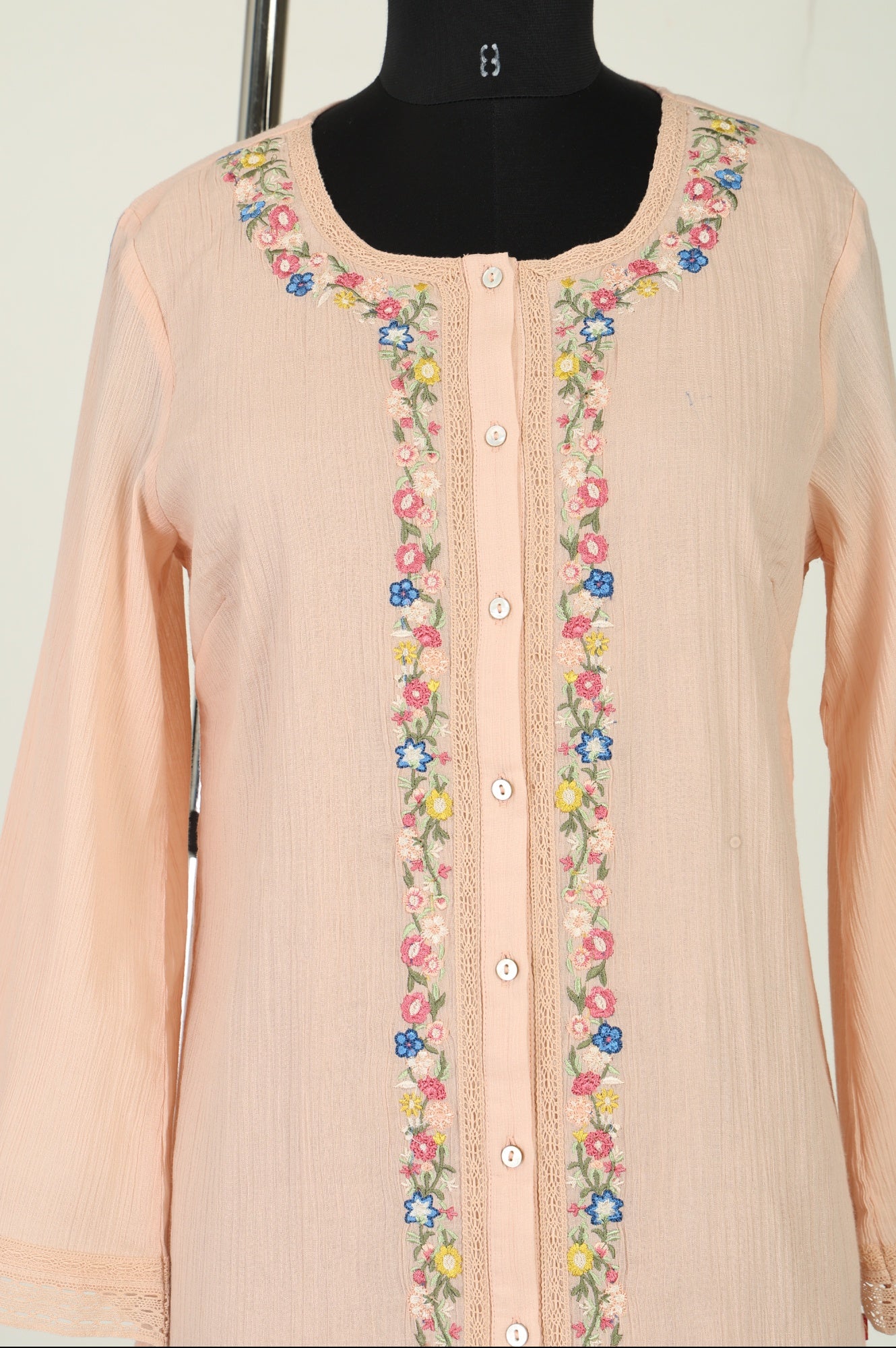 Peach Embroidered Pure Cotton Straight Top