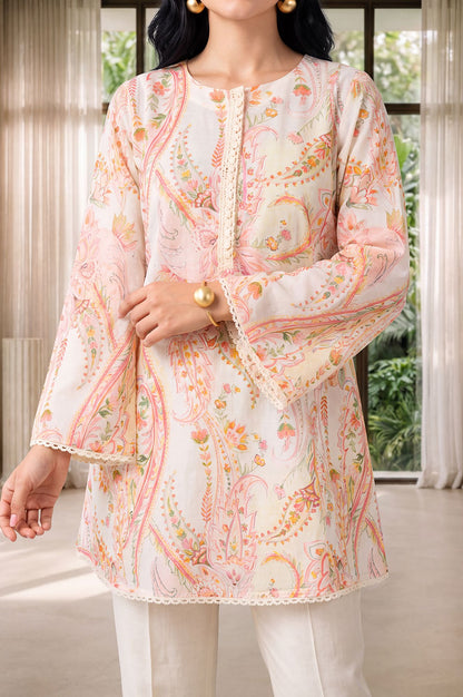 Off White Paisley Printed Pure Cotton Straight Tunic