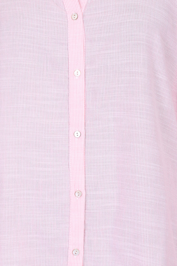 Light Pink Cotton Rayon Shirt with Embroidered Sleeves