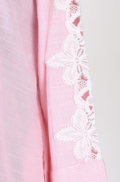 Light Pink Cotton Rayon Shirt with Embroidered Sleeves