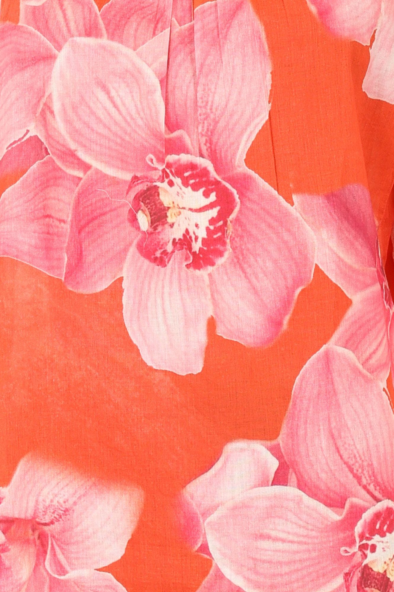 Orange Floral Printed Pure Cotton Straight Top