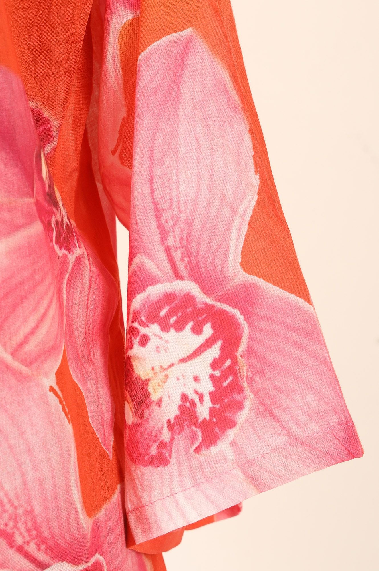 Orange Floral Printed Pure Cotton Straight Top