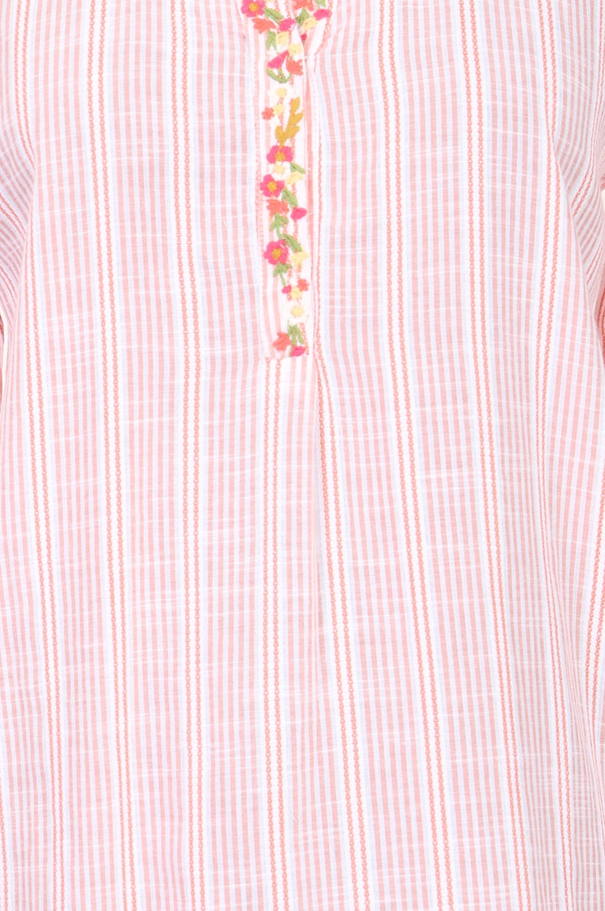 Light Pink Striped Embroidered Yarn Dyed Pure Cotton Straight Tunic