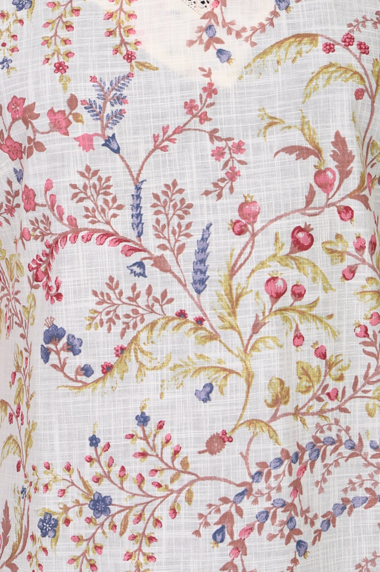 Off White Floral Printed Pure Cotton Straight Top