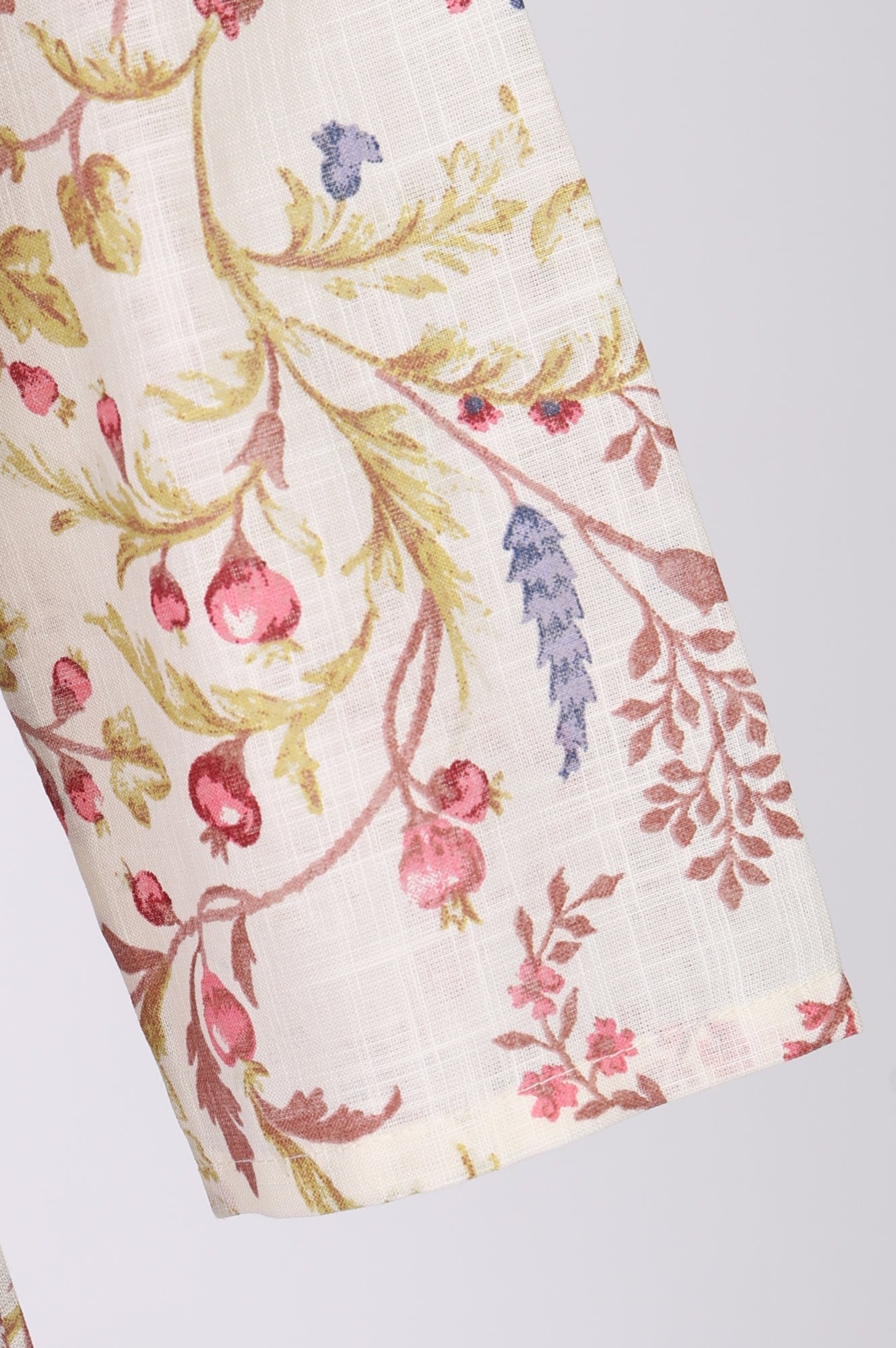Off White Floral Printed Pure Cotton Straight Top