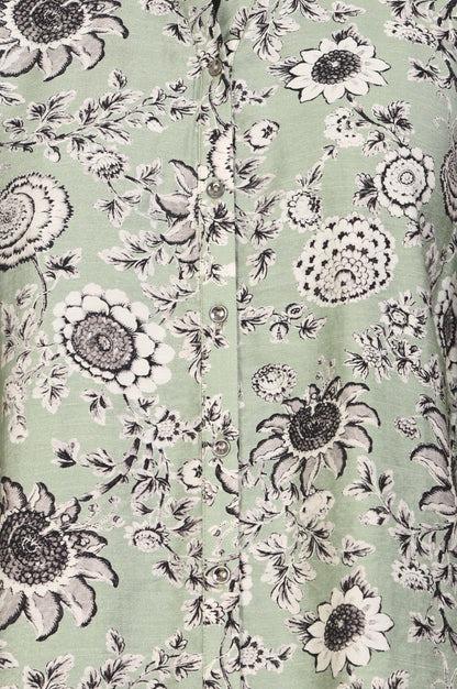 Green Floral Printed Straight Shirt
