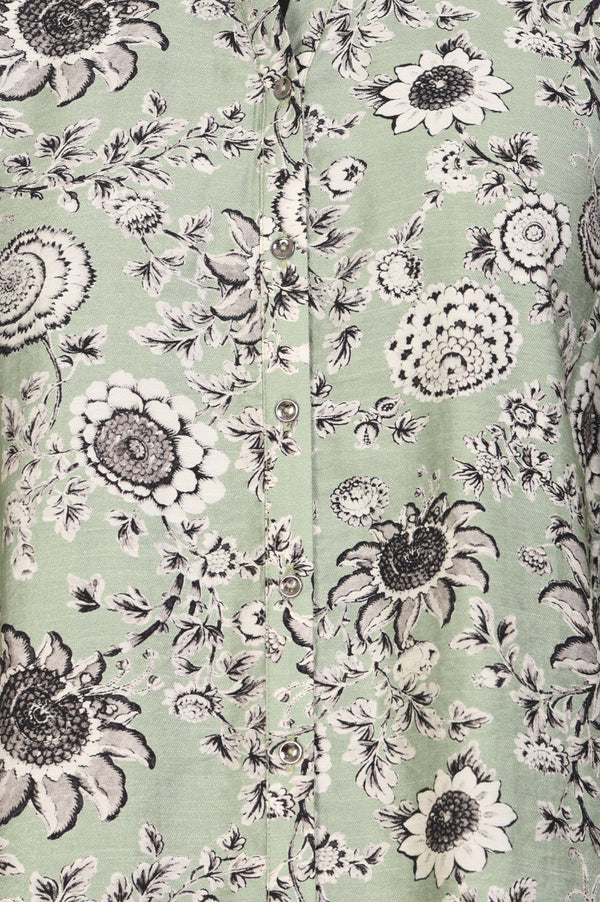 Green Floral Printed Straight Shirt