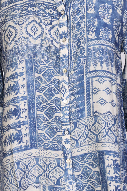 Blue Geometric Printed Straight Shirt