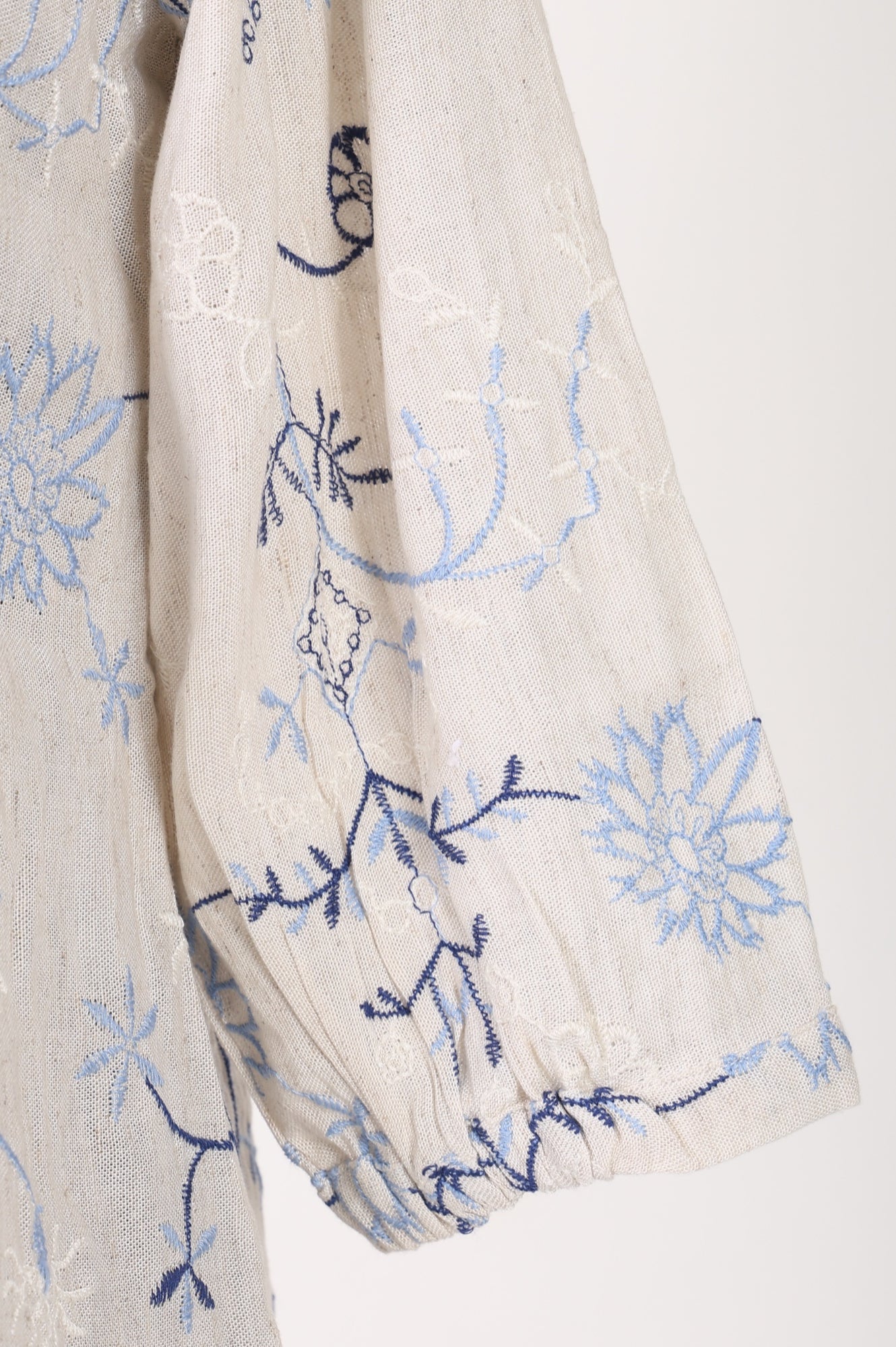 Off White Embroidered Rayon Flax Straight Top