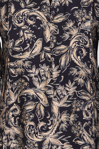 Navy Blue Block Paisley Printed Straight Tunic