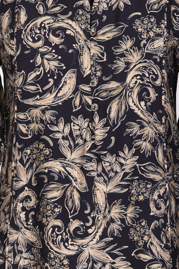Navy Blue Block Paisley Printed Straight Tunic
