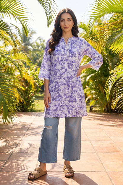 White Floral Printed Straight Tunic