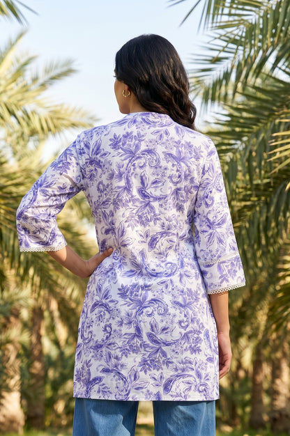 White Floral Printed Straight Tunic