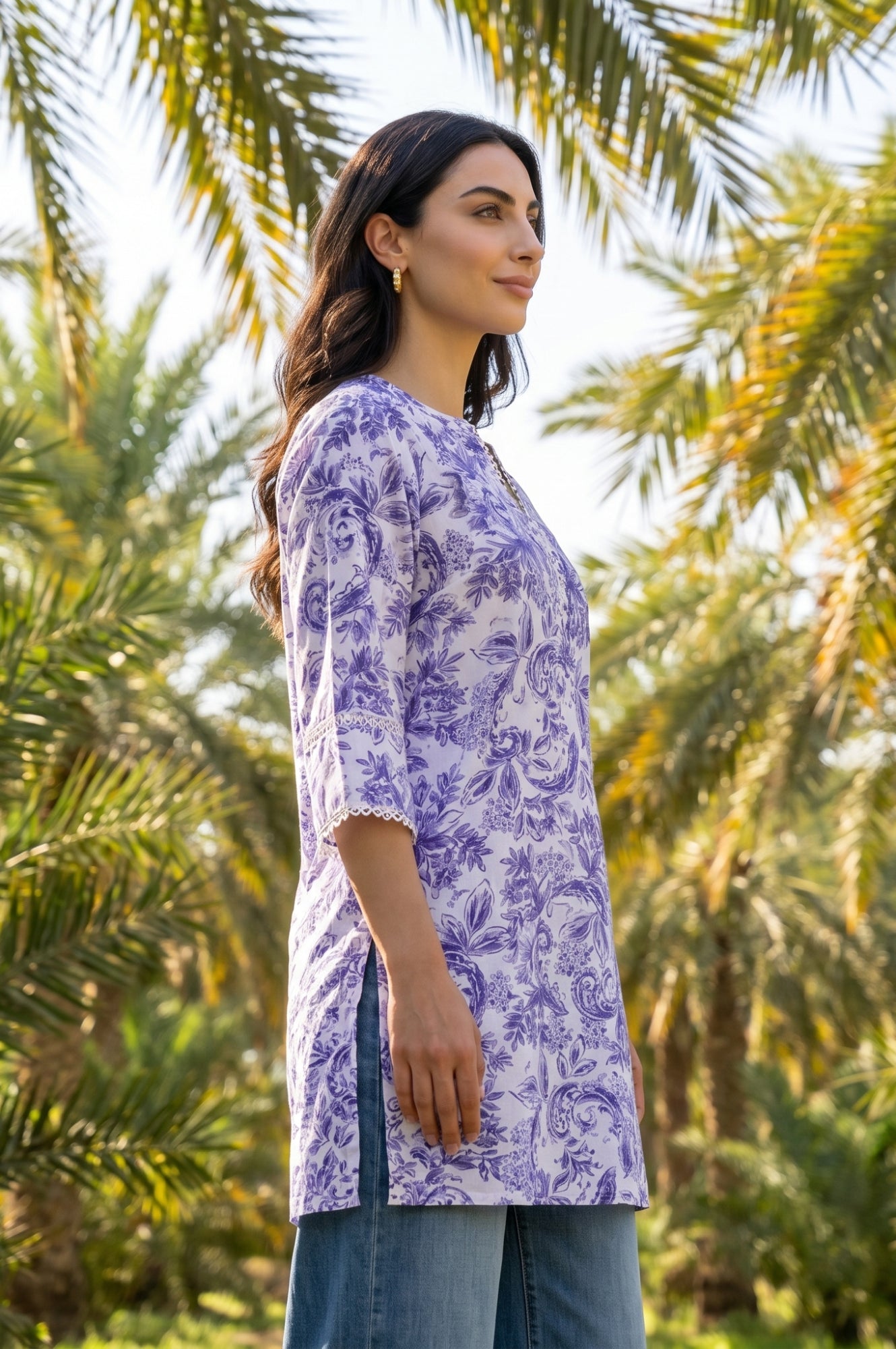 White Floral Printed Straight Tunic