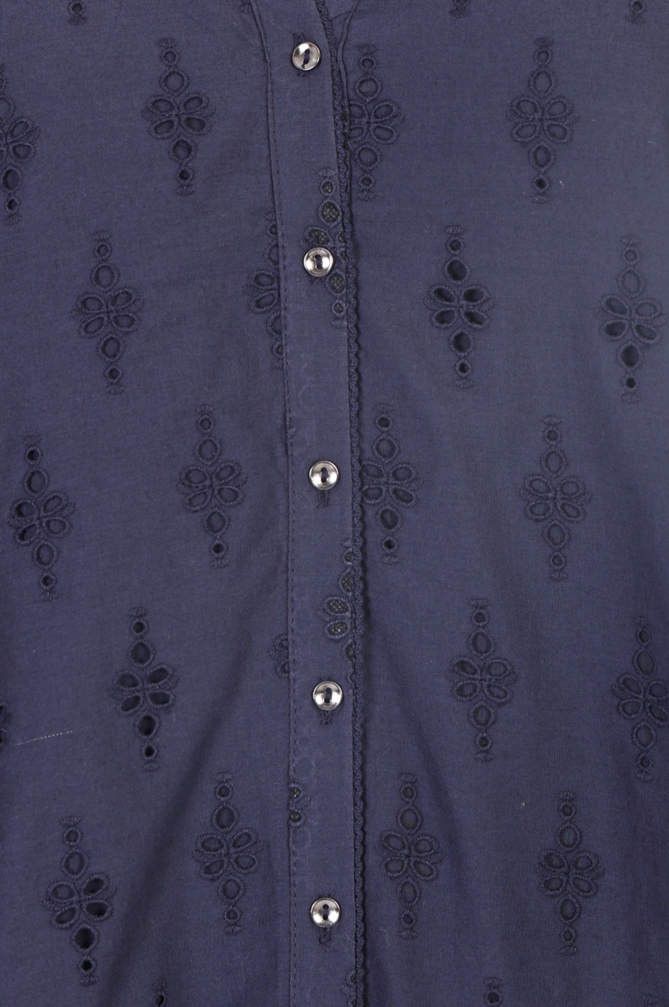 Navy Blue Schiffli Pure Cotton Straight Shirt