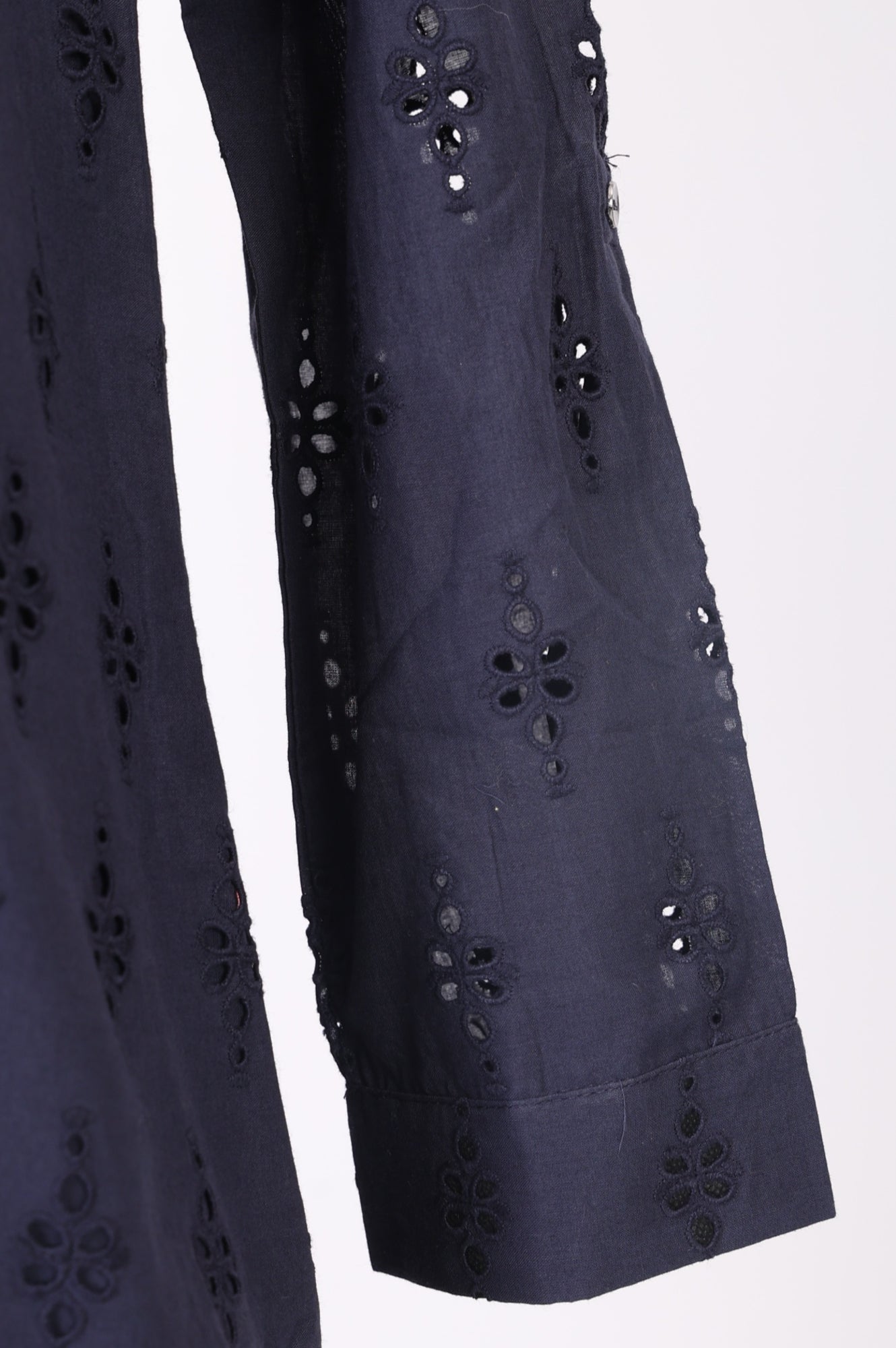 Navy Blue Schiffli Pure Cotton Straight Shirt