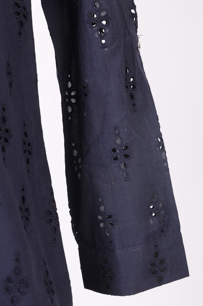Navy Blue Schiffli Pure Cotton Straight Shirt