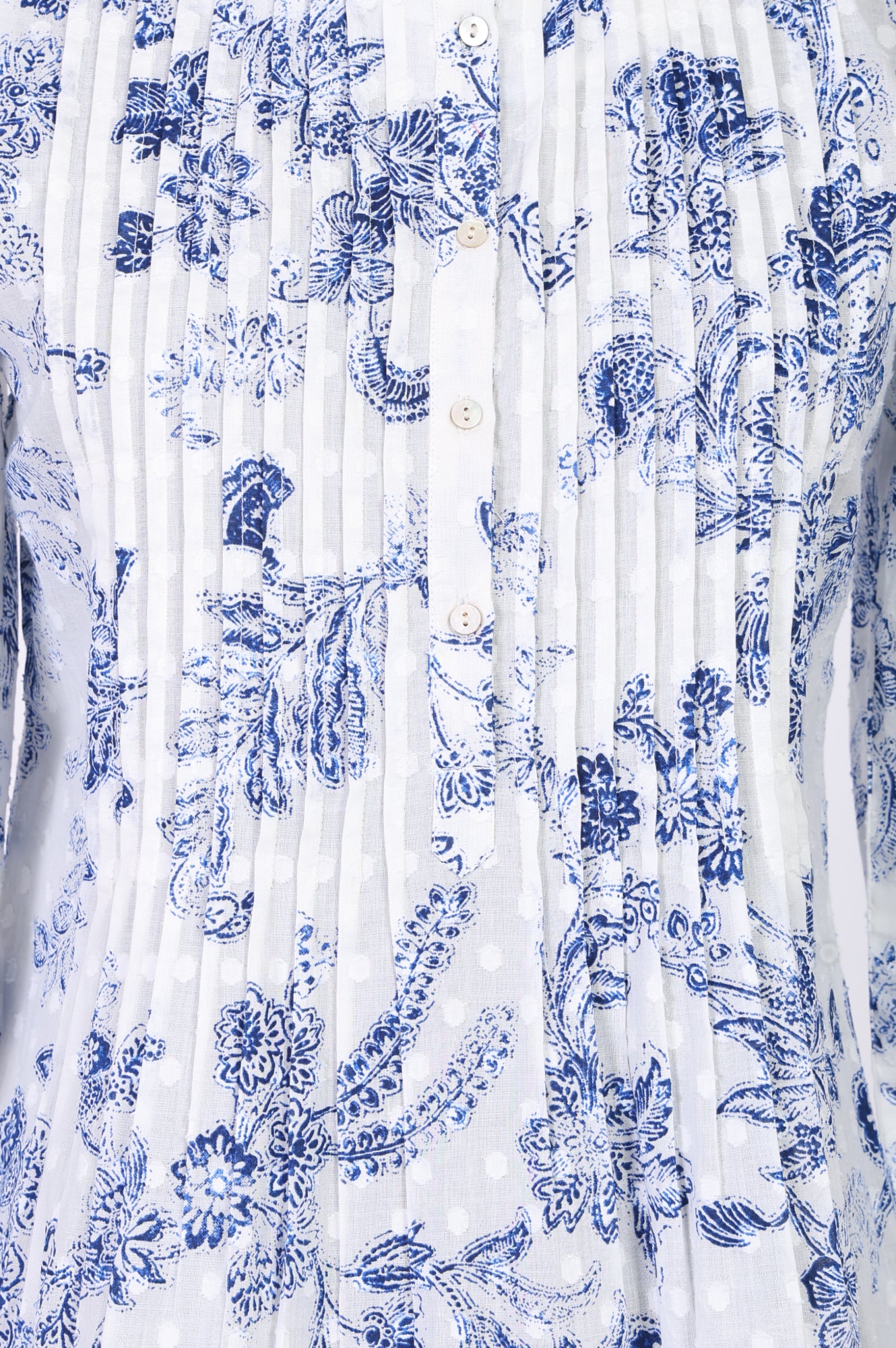 White Floral Printed Lace Pure Cotton Straight Top