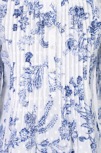 White Floral Printed Lace Pure Cotton Straight Top