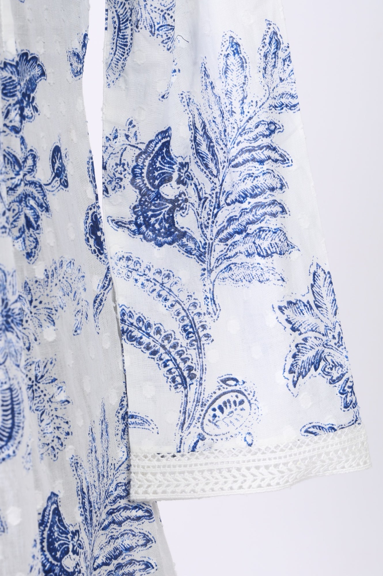 White Floral Printed Lace Pure Cotton Straight Top