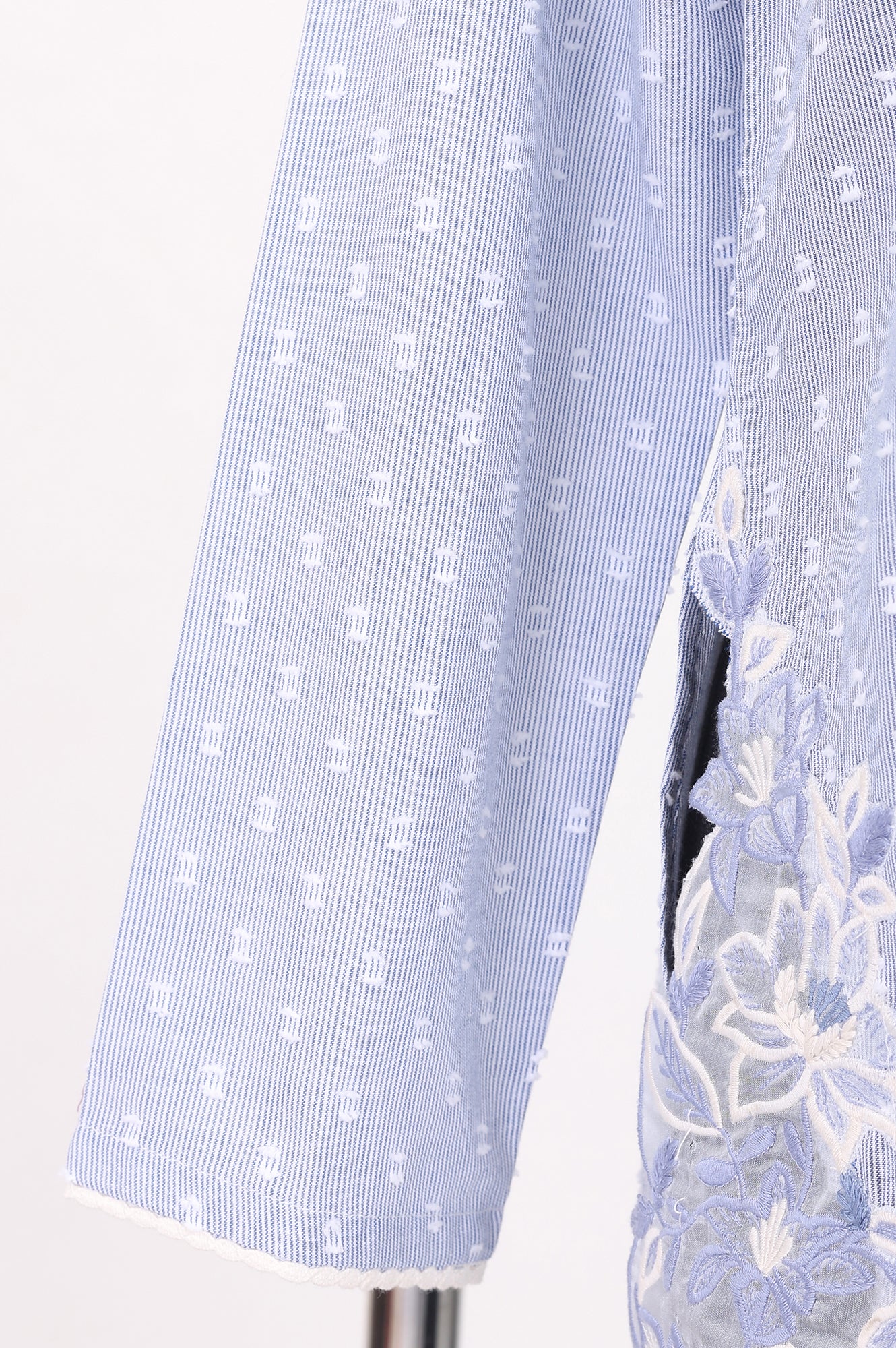 Light Blue Embroidered A-line Top