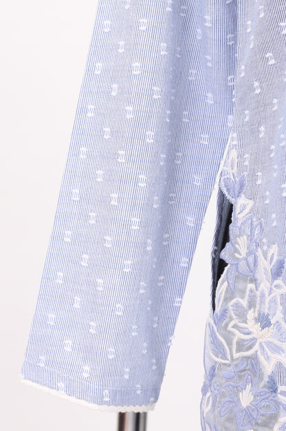 Light Blue Embroidered A-line Top
