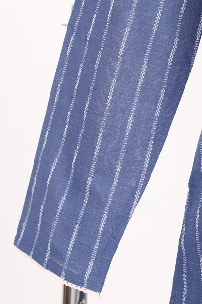 Blue Striped Embroidered Cotton Rayon Straight Top