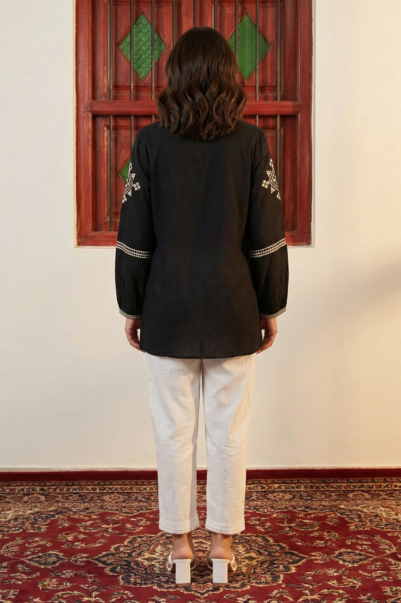 Black Ethnic Motifs Embroidered Straight Top