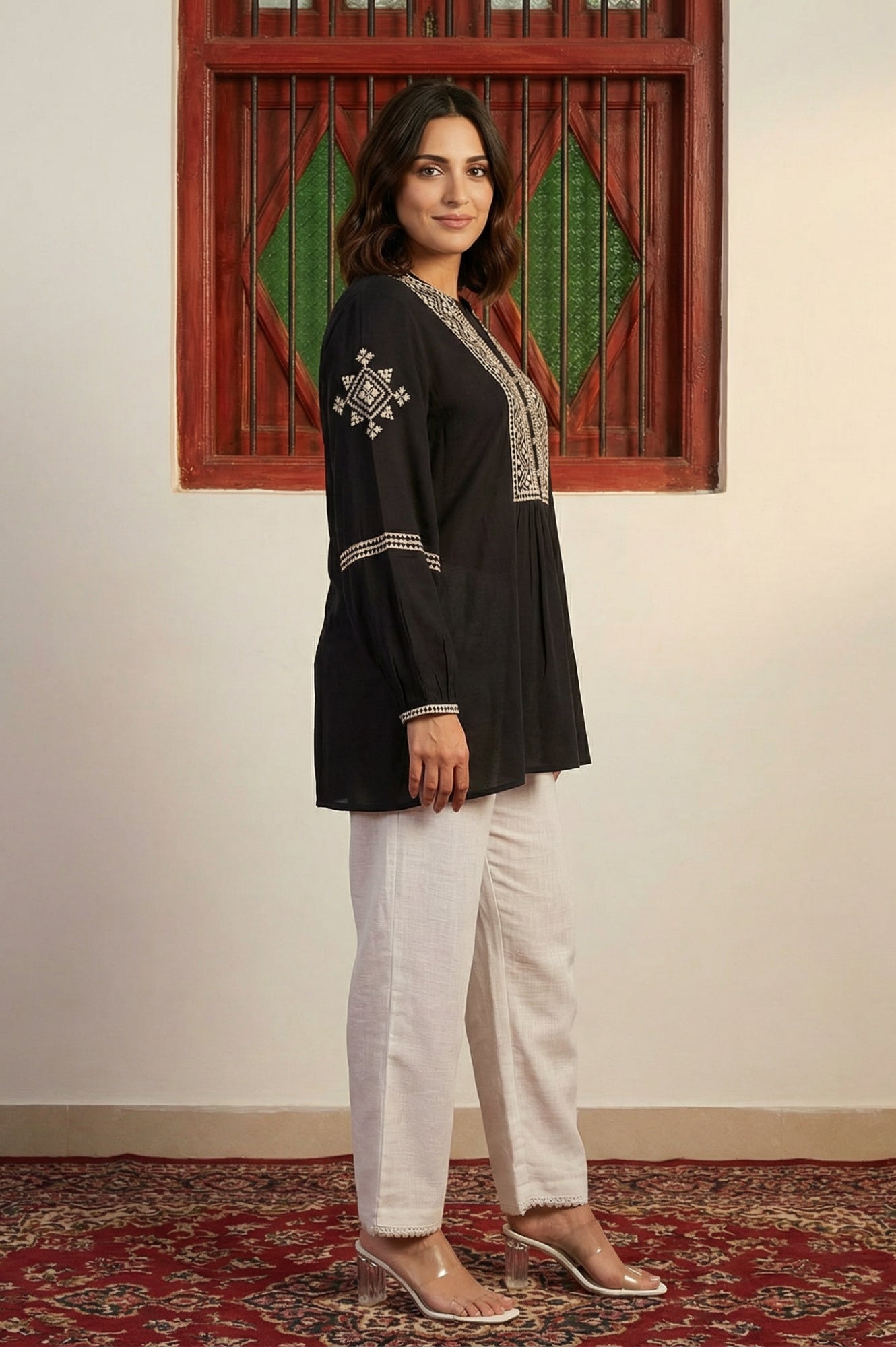 Black Ethnic Motifs Embroidered Straight Top