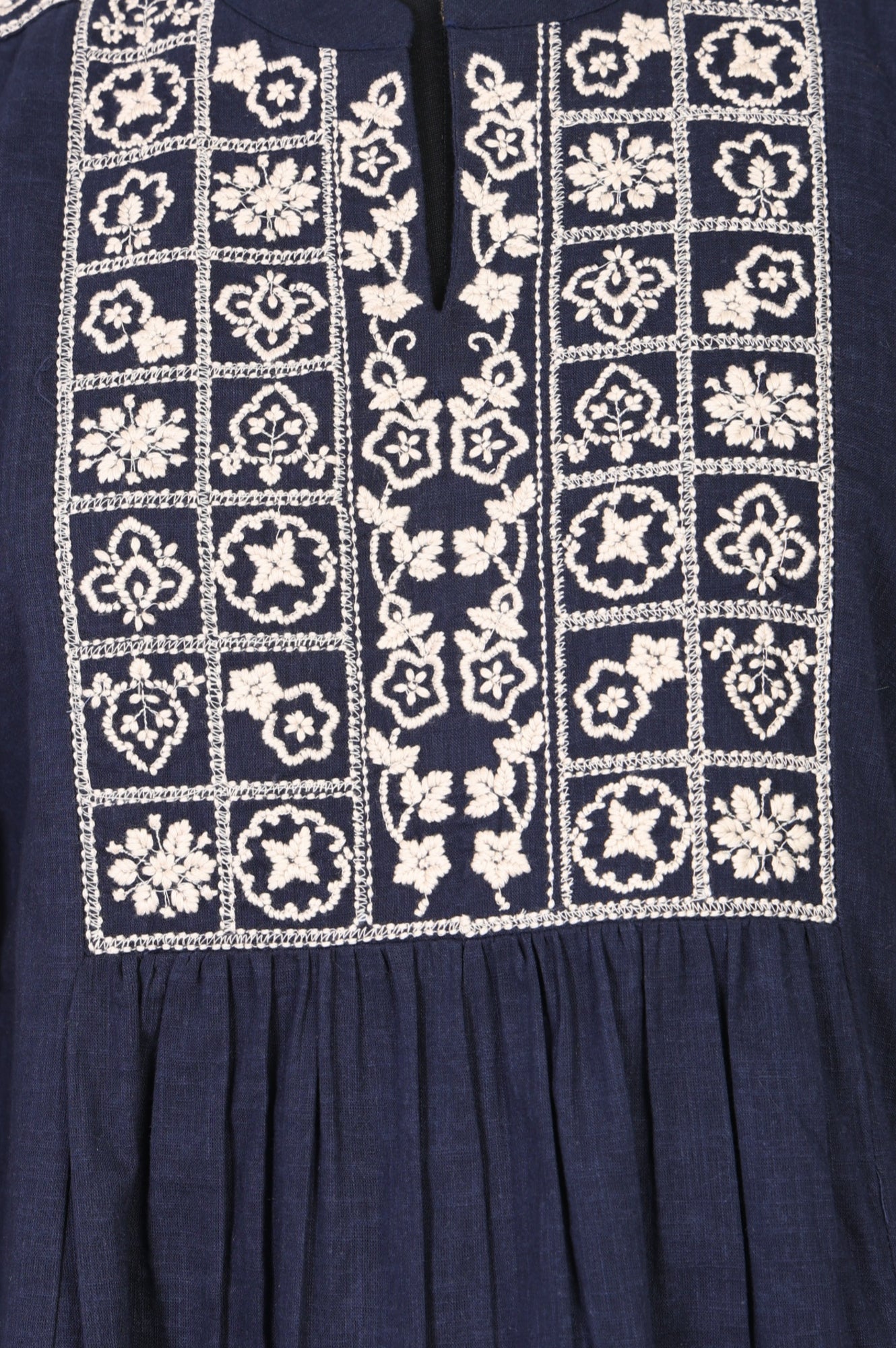 Navy Blue Thread Embroidered Pure Cotton A-line Top