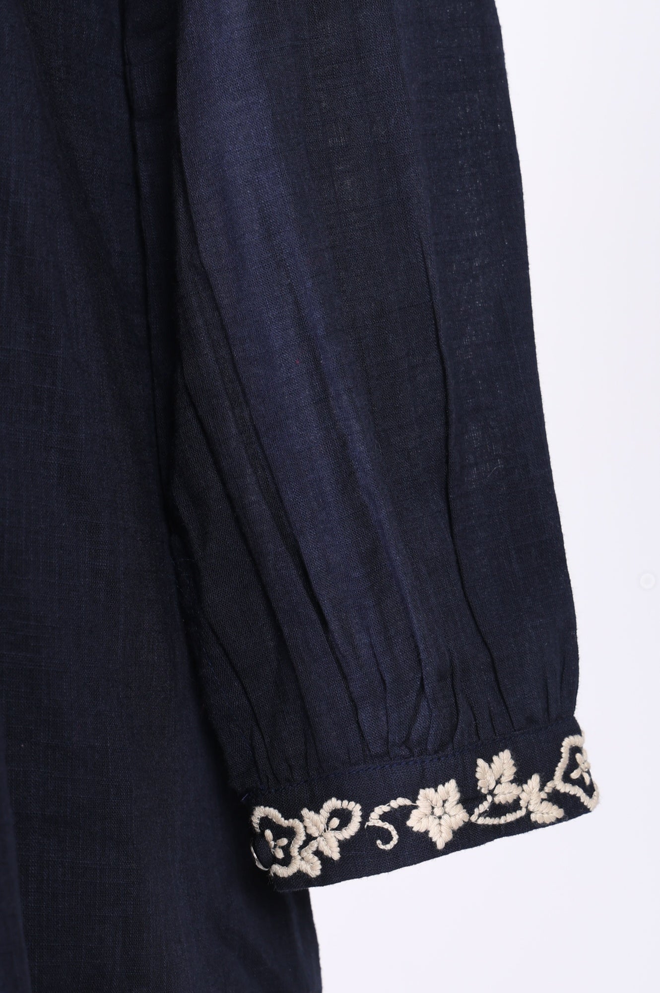 Navy Blue Thread Embroidered Pure Cotton A-line Top