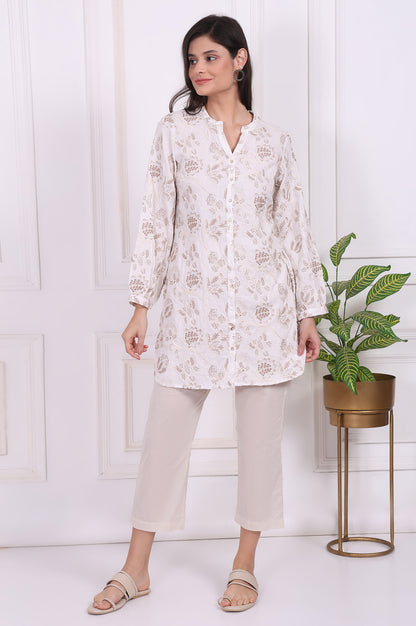 White Thread Embroidered Rayon Straight Tunic
