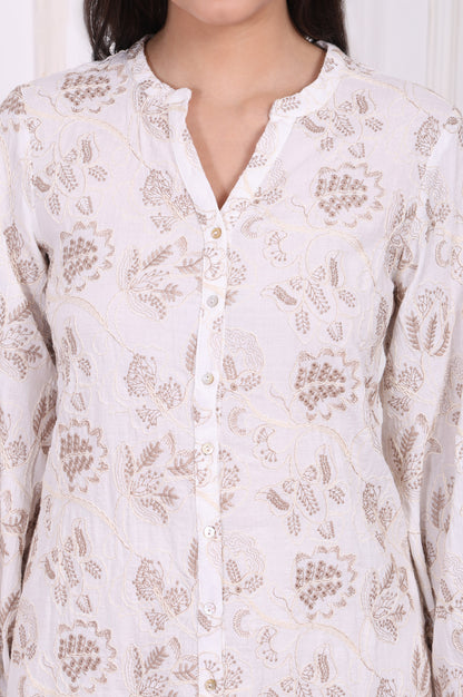White Thread Embroidered Rayon Straight Tunic