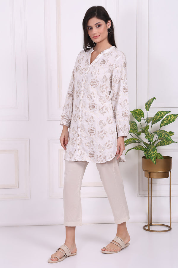 White Thread Embroidered Rayon Straight Tunic