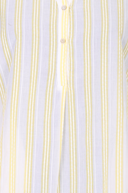 Off White and Yellow Striped Pure Cotton Straight Tunic