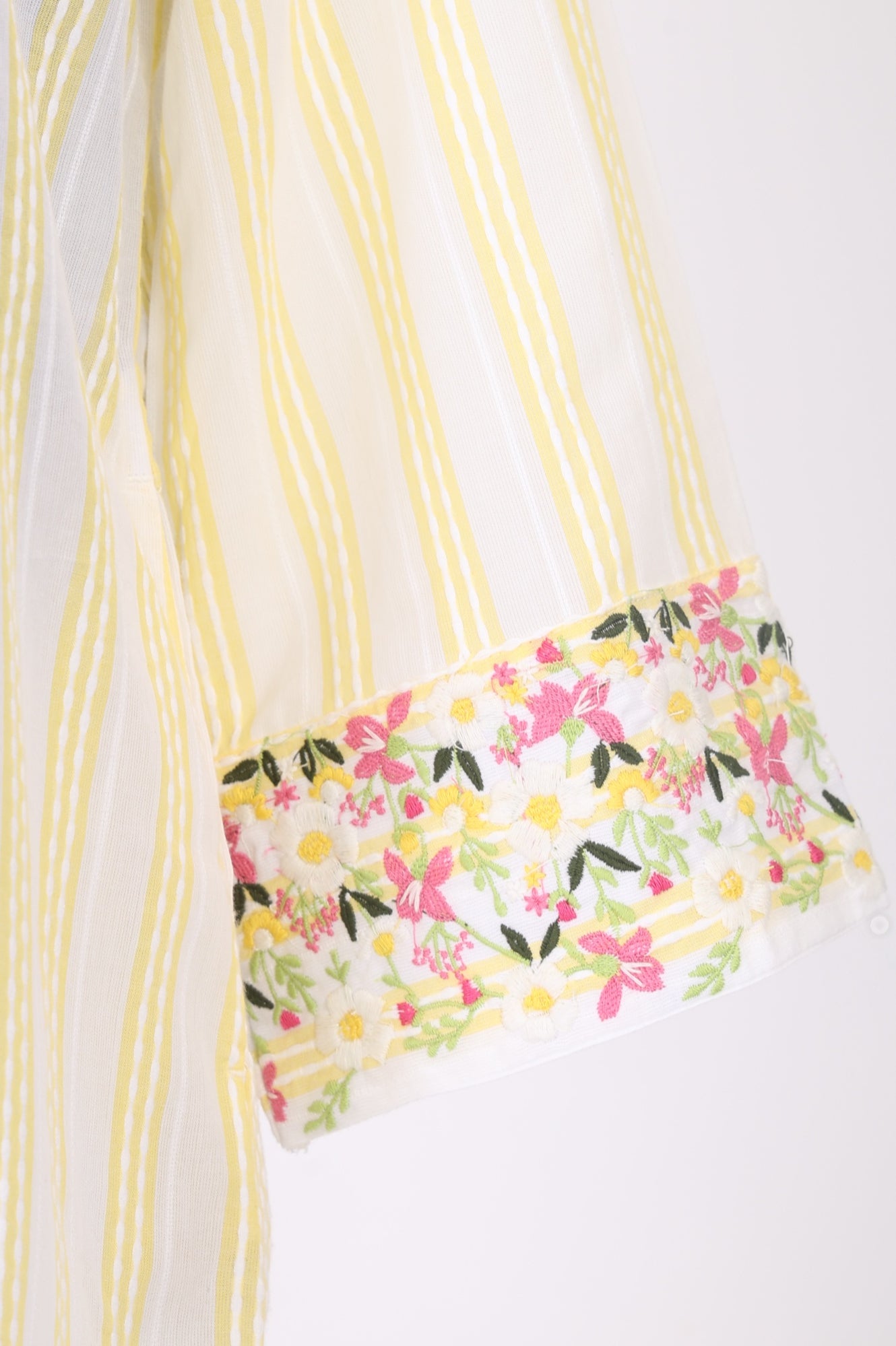 Off White and Yellow Striped Pure Cotton Straight Tunic
