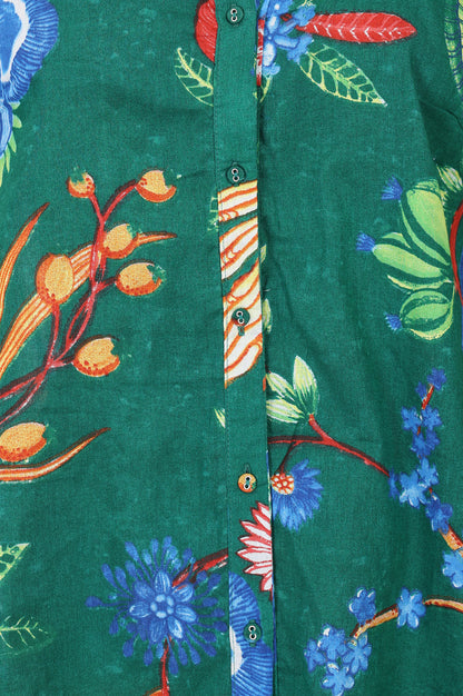 Green Floral Printed Pure Cotton A-line Tunic