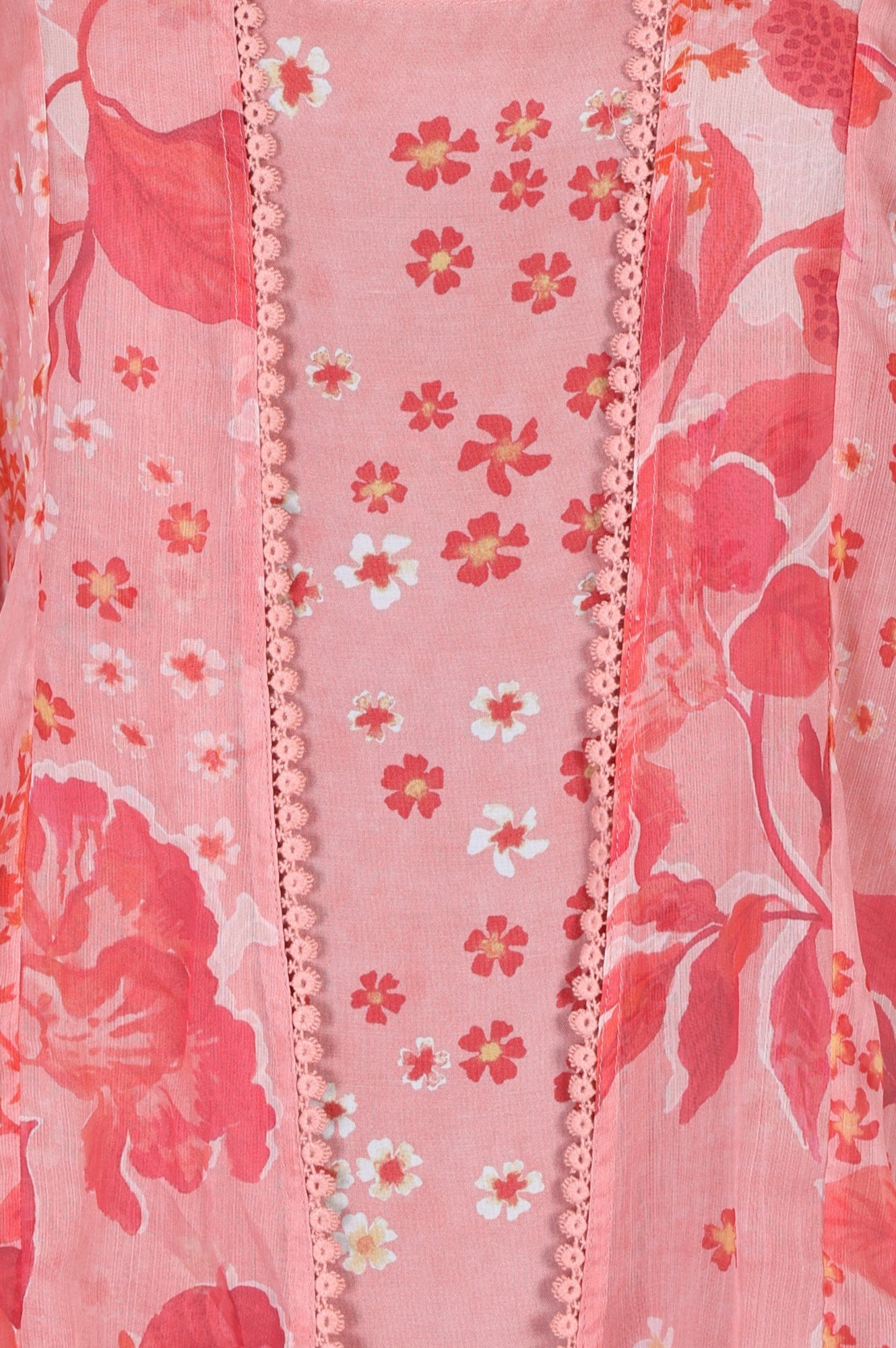 Pink Floral Printed Chiffon Top and Jacket Set