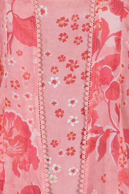 Pink Floral Printed Chiffon Top and Jacket Set