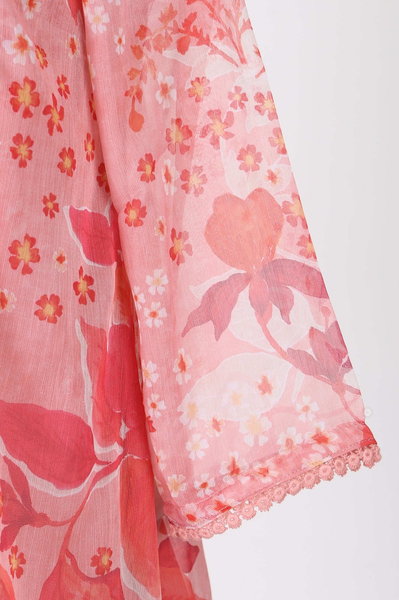 Pink Floral Printed Chiffon Top and Jacket Set