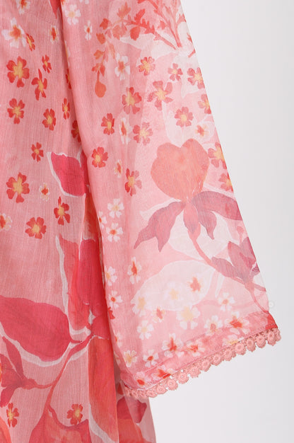Pink Floral Printed Chiffon Top and Jacket Set
