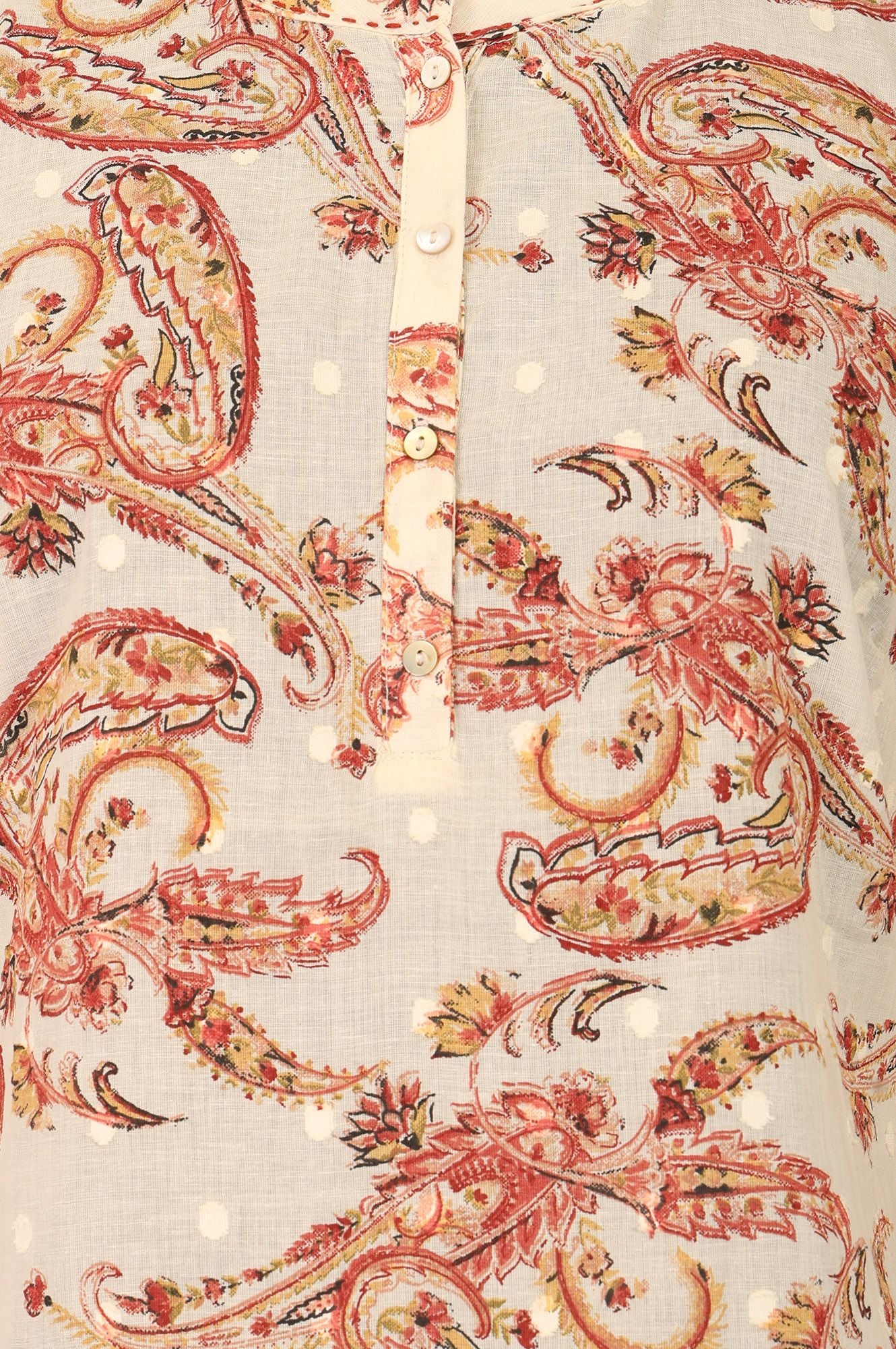 Off White Paisley Printed Pure Cotton Straight Top
