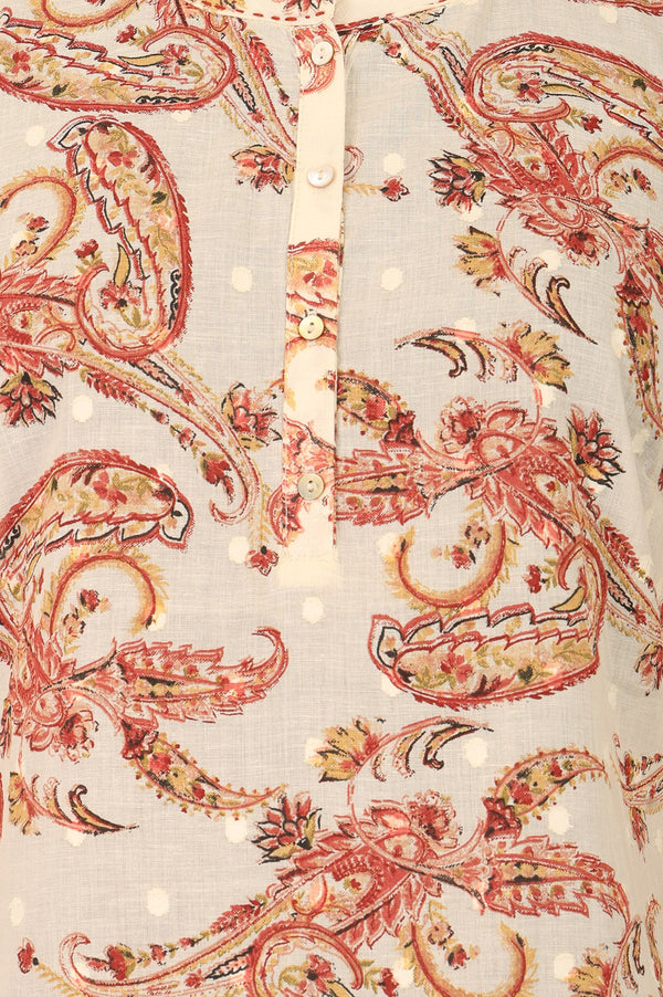 Off White Paisley Printed Pure Cotton Straight Top