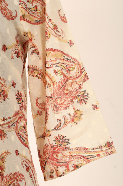 Off White Paisley Printed Pure Cotton Straight Top
