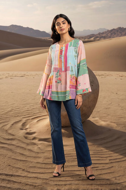 Multicolor Floral Printed Rayon A-line Top