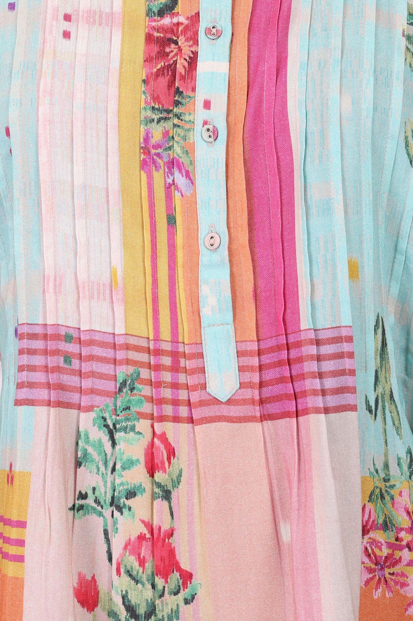 Multicolor Floral Printed Rayon A-line Top